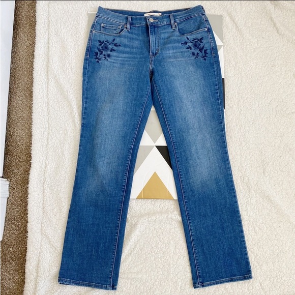 Levi's 505 Straight Leg Embroidered Jeans 10 NEW - Picture 2 of 7